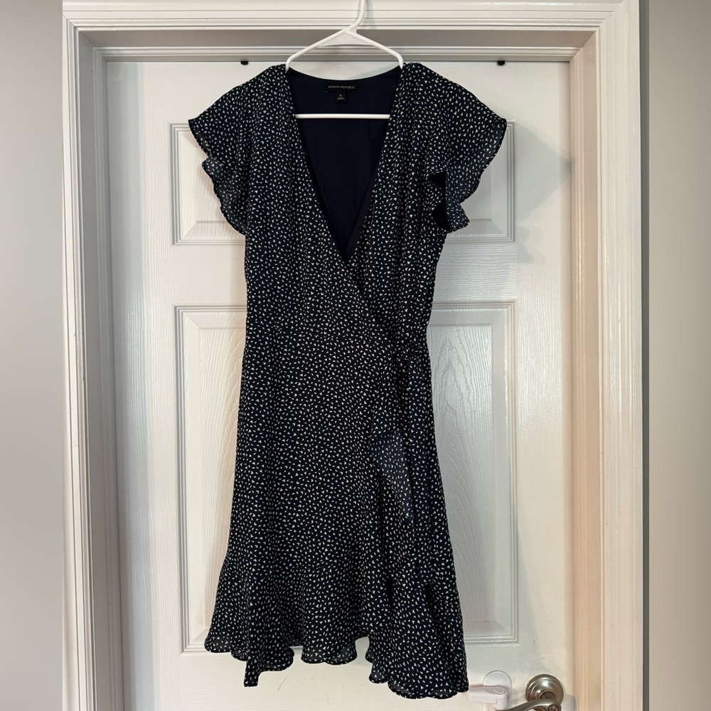 Banana Republic Black and White Wrap Sundress with Flutter Sleeves